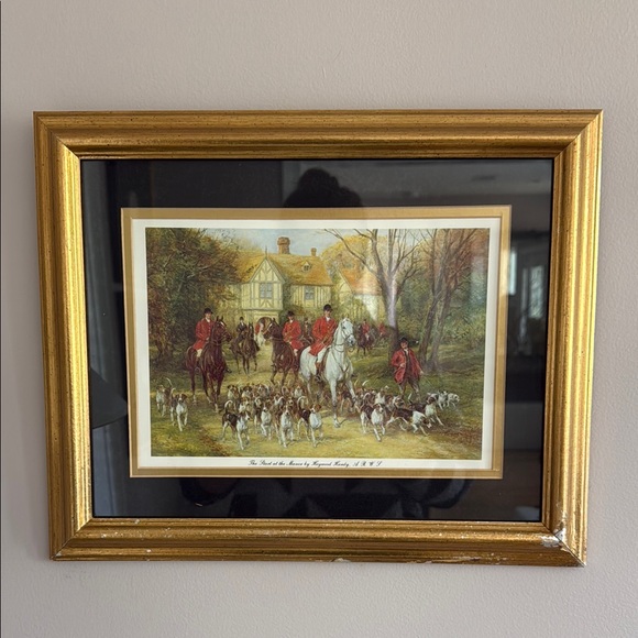 Framed Hunting Scene Art Print with Gold Frame